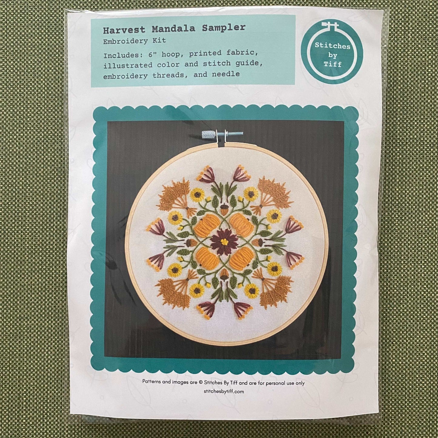 Harvest Mandala Sampler Embroidery Kit with autumn-themed design and bamboo hoop.