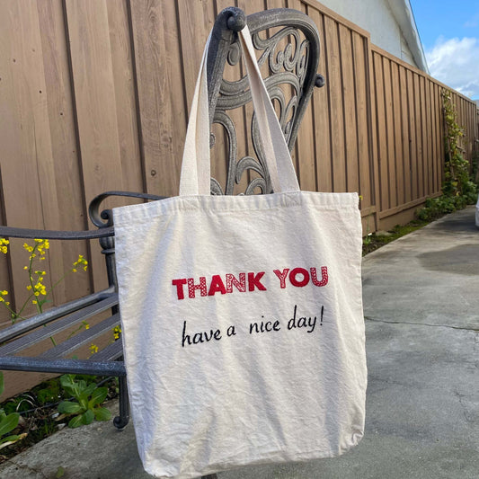 Embroidery kit with "Thank You" tote bag, featuring practical stitches and illustrated instructions for all skill levels.