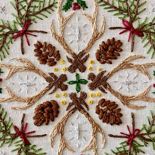 Woodland Mandala Sampler Embroidery Kit with rustic forest-inspired design.